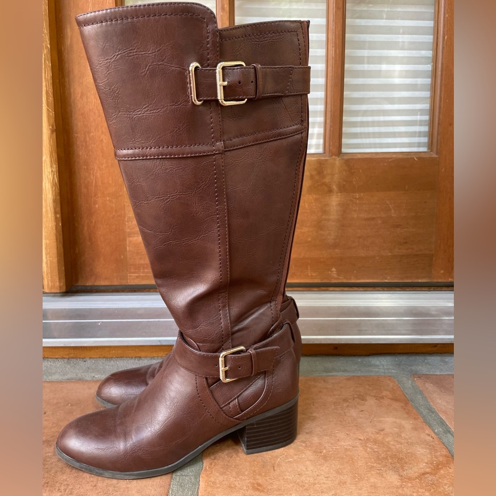 Brown Knee-High Leather Boots wide calf